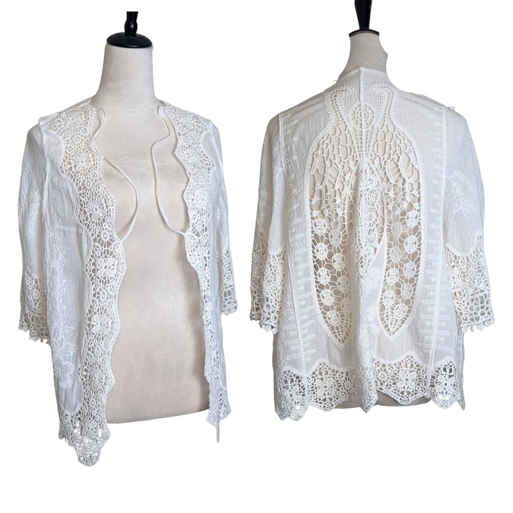 Cottagecore Crochet Embroidered Cardigan Semi-sheer Women's Size Medium/Large*